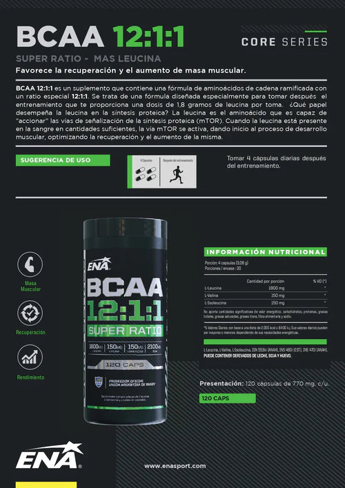 BCAA 12:1:1 - 120 capsulas de ENA