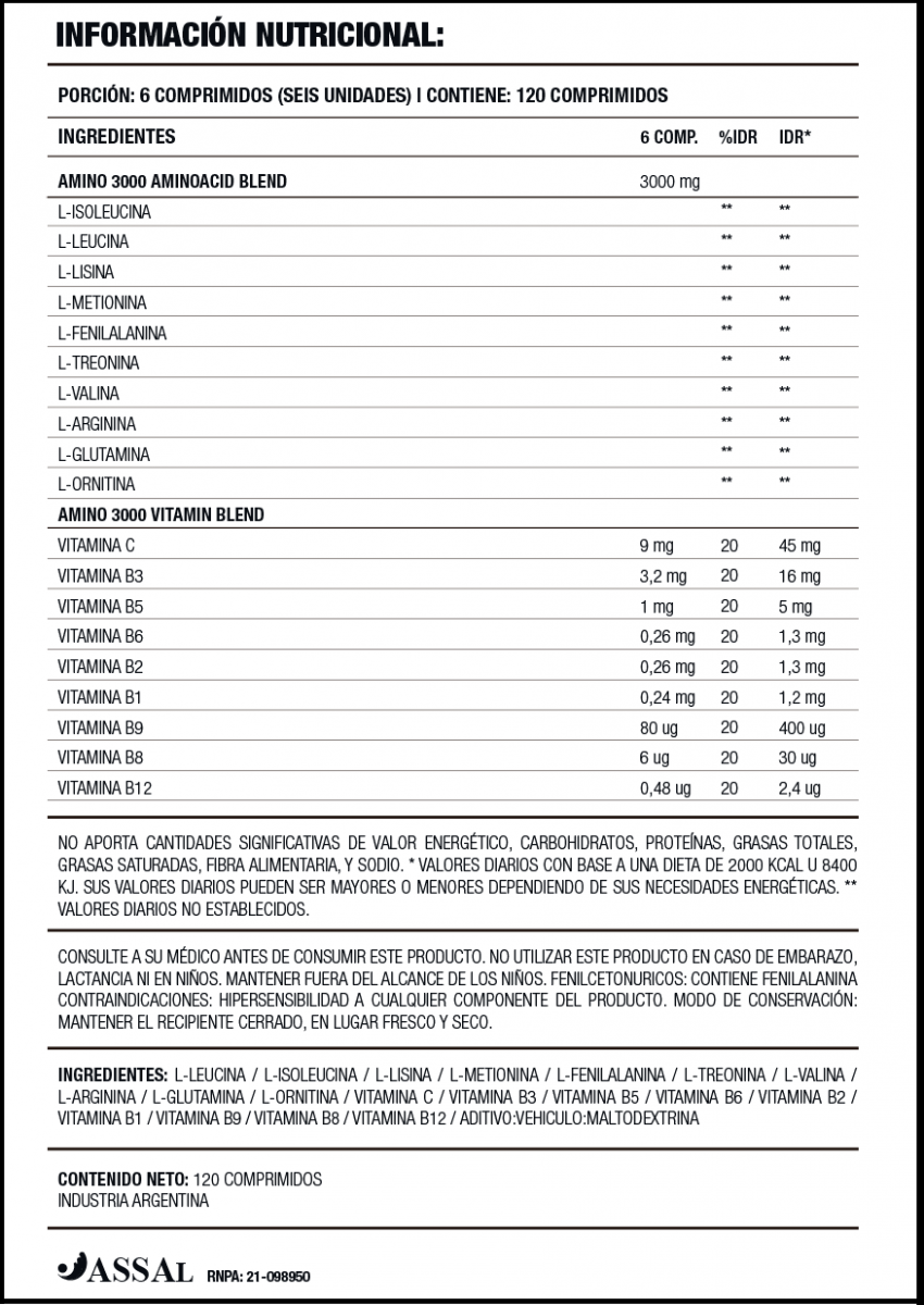 Amino 3000 - 120 capsulas [NUTRILAB] Suplementos Asuncion