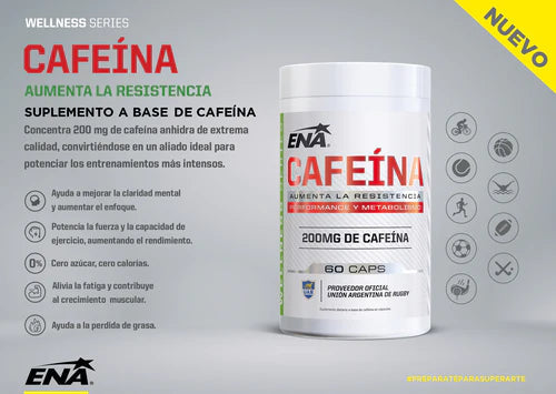 Cafeína de 200mg x 60 capsulas [ENA] Suplementos Asuncion