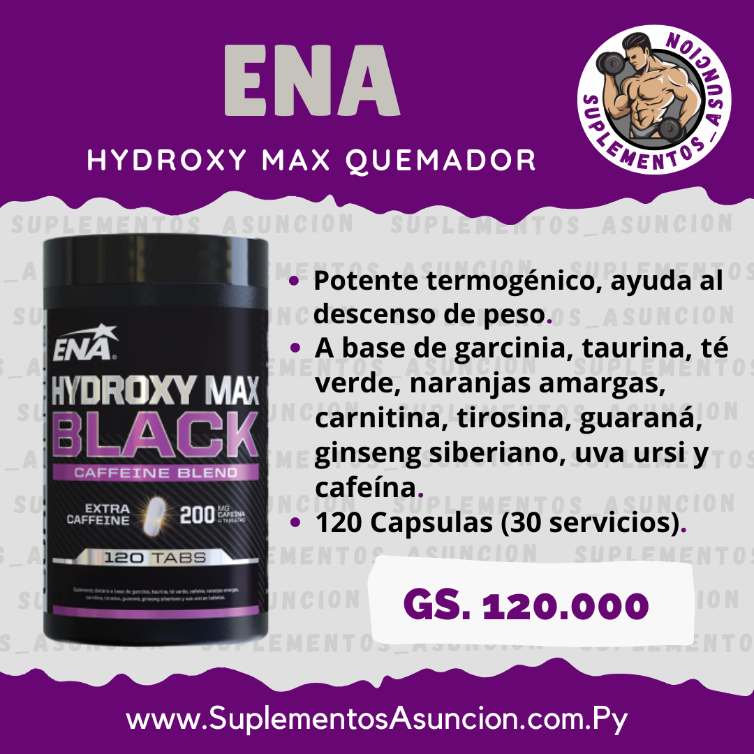 Hydroxy Max Black QUEMADOR + Cafeína (120 caps) [ENA] Suplementos Asuncion