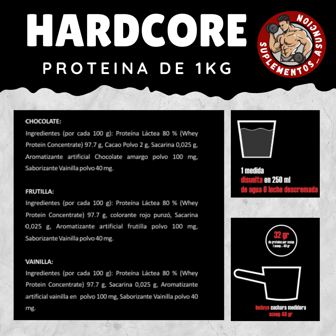 Whey Protein (1Kg) [HARDCORE] Suplementos Asuncion